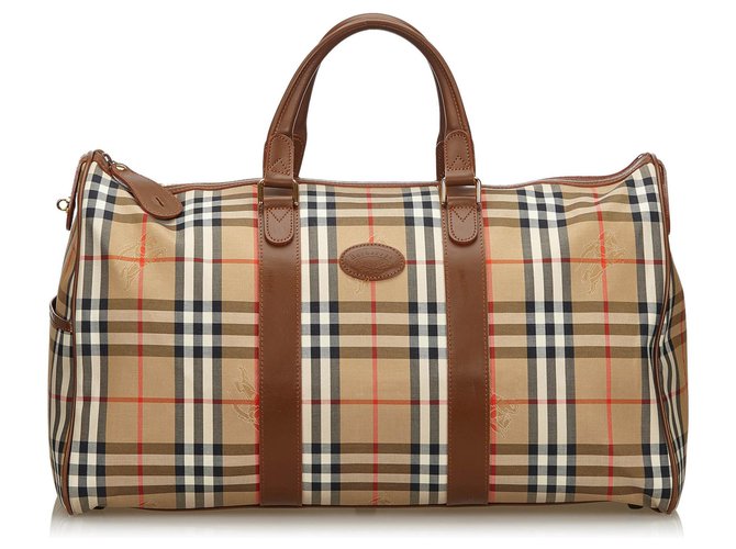 Burberry Brown Haymarket Canvas Travel Bag Leather Cloth Cloth  ref.139015