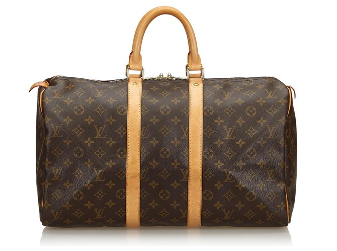 Louis Vuitton Brown Monogram Keepall 45 Leather Cloth  ref.139037