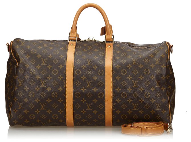 Louis Vuitton Brown Monogram Keepall Bandouliere 55 Leather Cloth  ref.139038