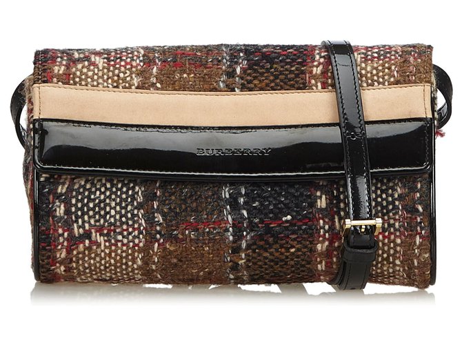 Burberry Brown Plaid Wool Crossbody Bag Multiple colors Beige Leather Patent leather Cloth  ref.139057