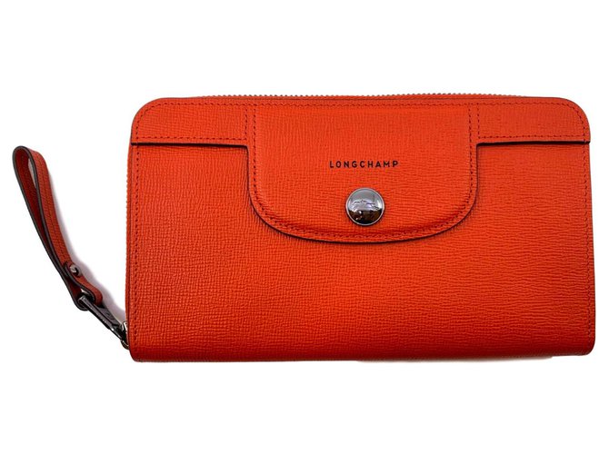 Portefeuille Longchamp Cuir Orange  ref.139108