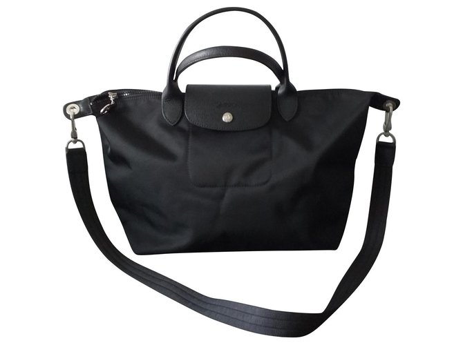 Pliage Longchamp Neo Folding Preto Couro Lona  ref.139119