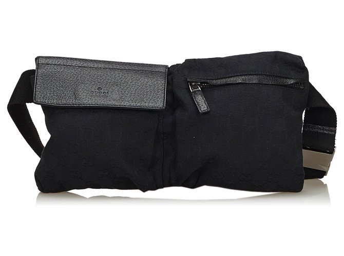 Gucci Black GG Canvas Belt Bag Negro Cuero Lienzo Paño  ref.139148