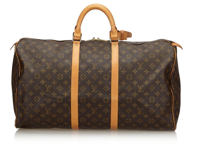 Louis Vuitton Brown Monogram Keepall 55 Leather Cloth  ref.139162