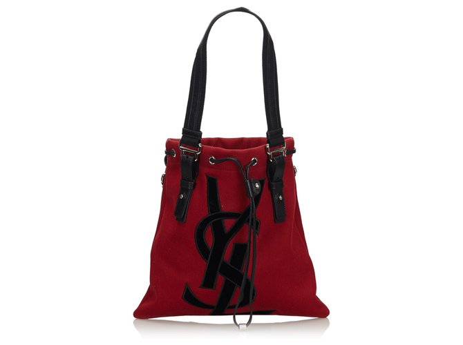Yves Saint Laurent YSL Red Canvas Kahala Tote Bag Black Leather Cloth Cloth  ref.139190