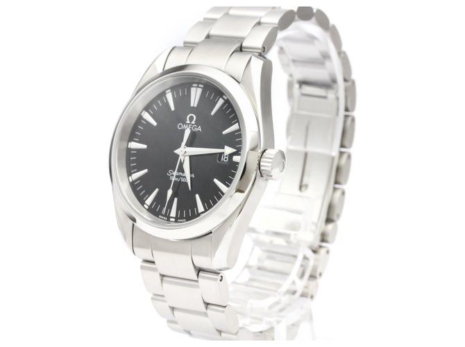 Omega Silver Stainless Steel Aqua Terra Seamaster Quartz 2518.50 Black Silvery Metal  ref.139204