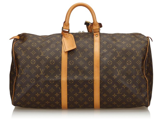 Louis Vuitton Brown Monogram Keepall 55 Leather Cloth  ref.139223