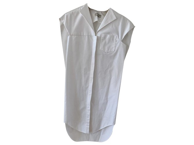 Mini robe chemise blanche Balenciaga Coton  ref.139269