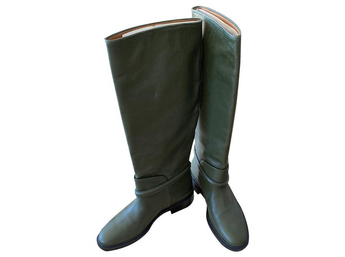Pair of riding boots Balenciaga new Khaki Leather  ref.139273