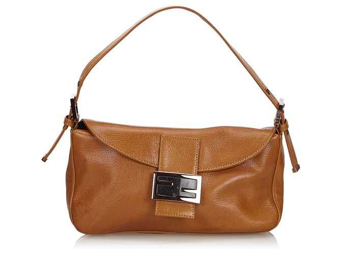 fendi brown leather baguette