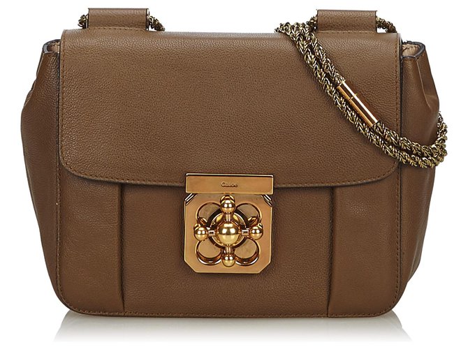 Chloé Chloe Brown Leather Bolsa de Ombro Elsie Marrom Castanho escuro Couro  ref.139385