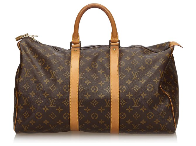 Louis Vuitton Brown Monogram Keepall 45 Leather Cloth  ref.139398