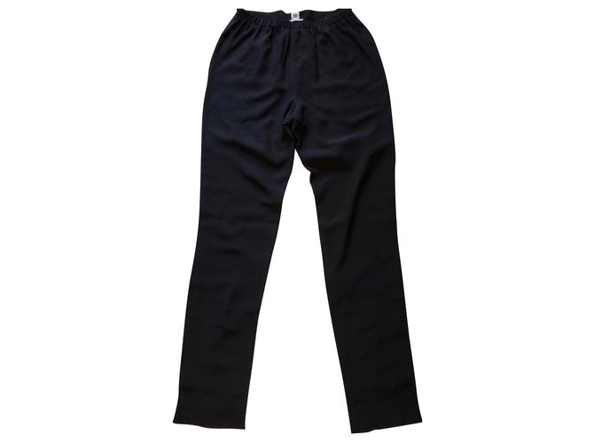 Hermès Pantalones de hermes Negro Seda  ref.139331