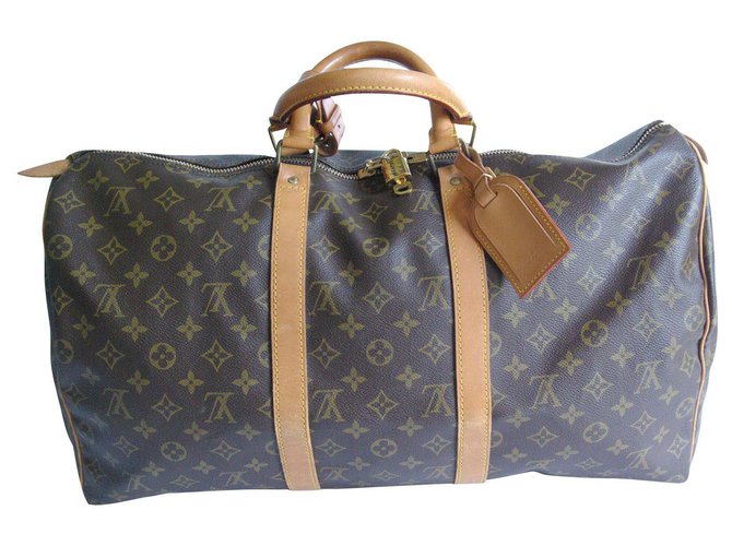 Louis Vuitton keepall 50 Light brown Leather Cloth  ref.139459