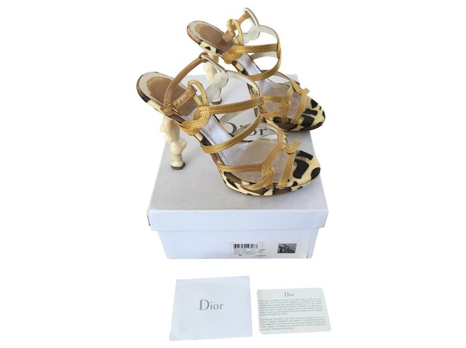 Dior deusa Marrom Bege Dourado Creme Couros exóticos Metal  ref.139468