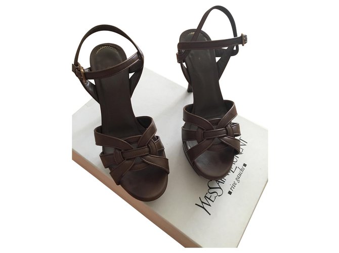 Yves Saint Laurent Tribute sandals Brown Leather  ref.139474