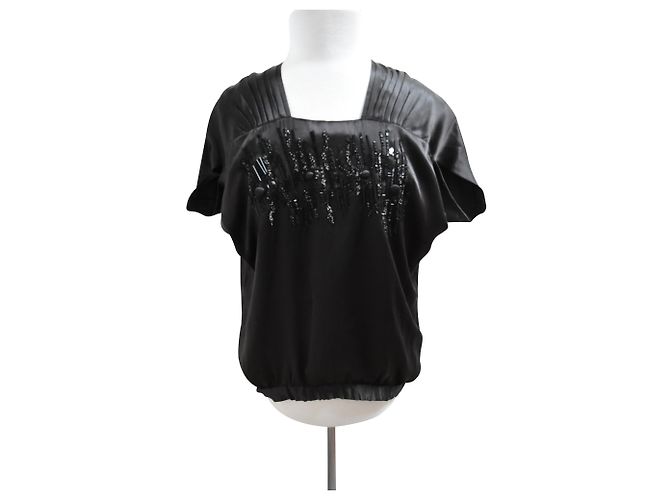 New Antik Batik black silk beaded top. FR36/XS