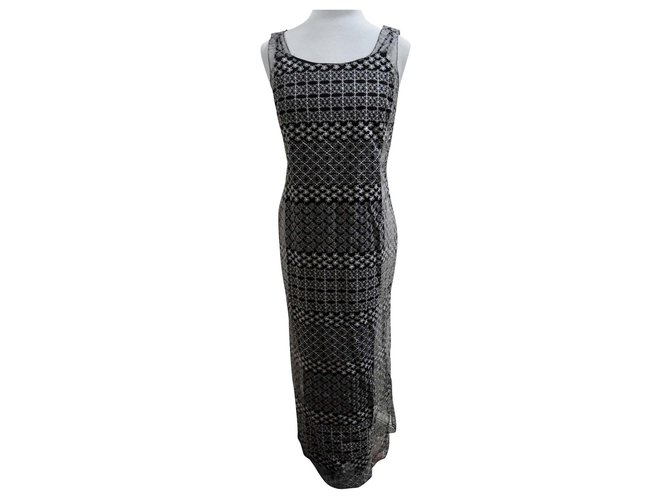 Sportmax 2-Schicht schwarz und weiß langes Kleid. ES 38 Acetat  ref.139504