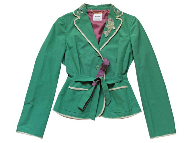Splendida giacca vintage Moschino Verde Seta Cotone  ref.139522