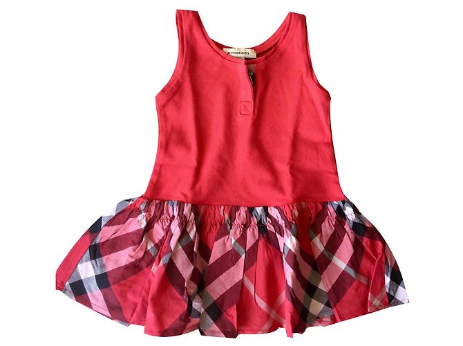 Burberry Kleid Rot Baumwolle Tartan Print 9 Monate