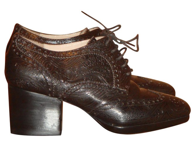 Dries Van Noten Embossed leather derbies Brown  ref.139574