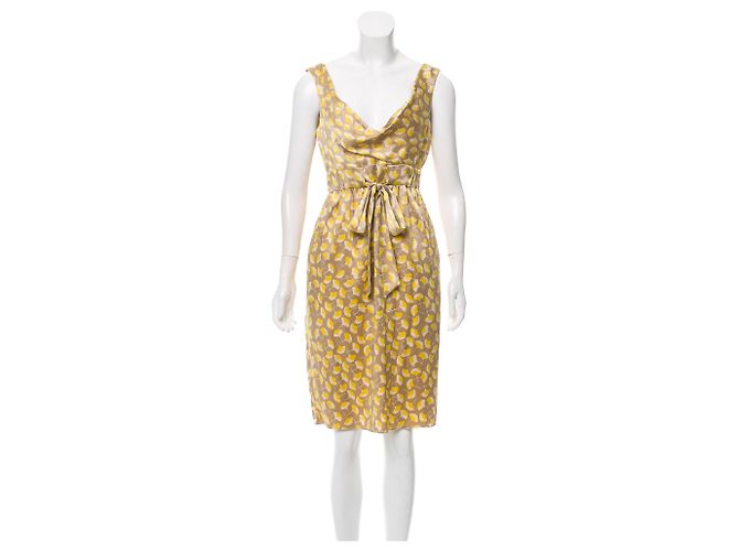 Diane Von Furstenberg Vestido DvF Frandarly de seda Beige Crudo Amarillo