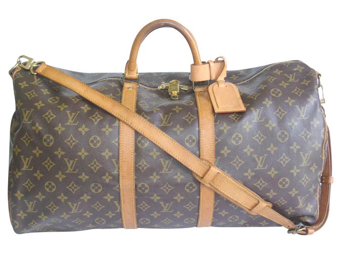 Louis Vuitton keepall 55 Bandoulière Brown Leather Cloth  ref.139595