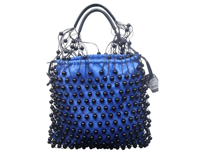 Mulberry LEATHER AND BEAD FISHNET BAG Black Blue  ref.139600