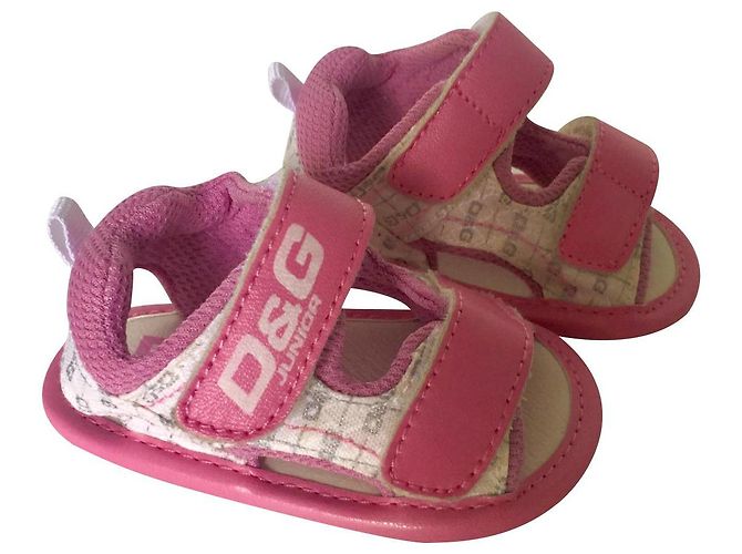 Sandali D&G Junior in tela bianca rosa e grigio Bianco