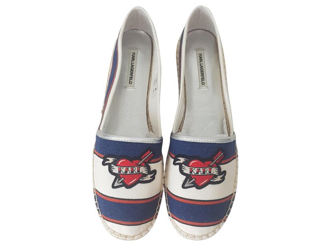 Karl Lagerfeld Flats White Red Blue Multiple colors Leather Cloth  ref.139632