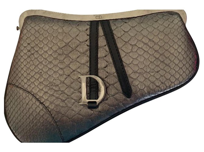 Christian Dior Snakeskin saddlebag Grey Python  ref.139640