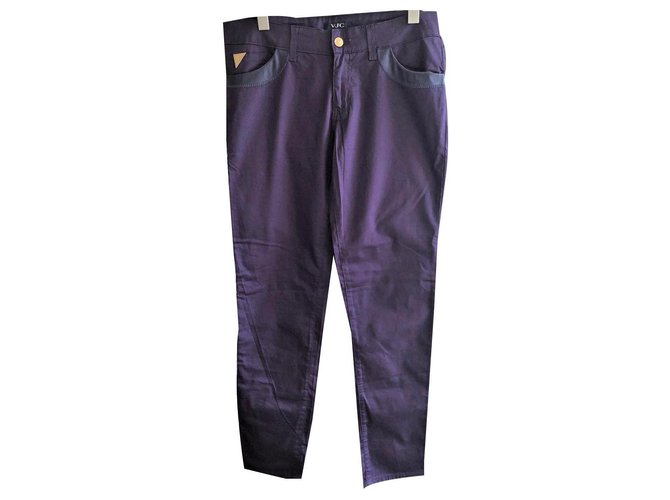 Pantaloni viola da donna di Versace Porpora Pelle Cotone  ref.139677