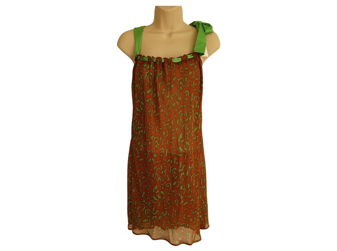 Autre Marque Marjolaine Animal print silk chemise. Brown Green  ref.139710