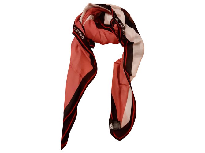 Karl Lagerfeld Silk scarves Black Pink White Modal  ref.139727