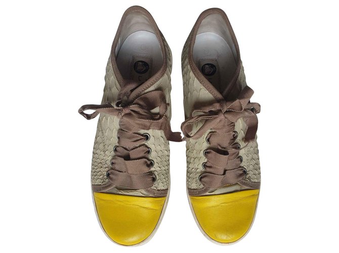 Lanvin Sneaker in pitone con puntale giallo. Beige  ref.139757