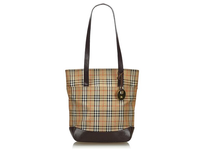 Burberry Brown Haymarket Check Canvas Tote Bag Multiple colors Beige Leather Cloth Cloth  ref.139909