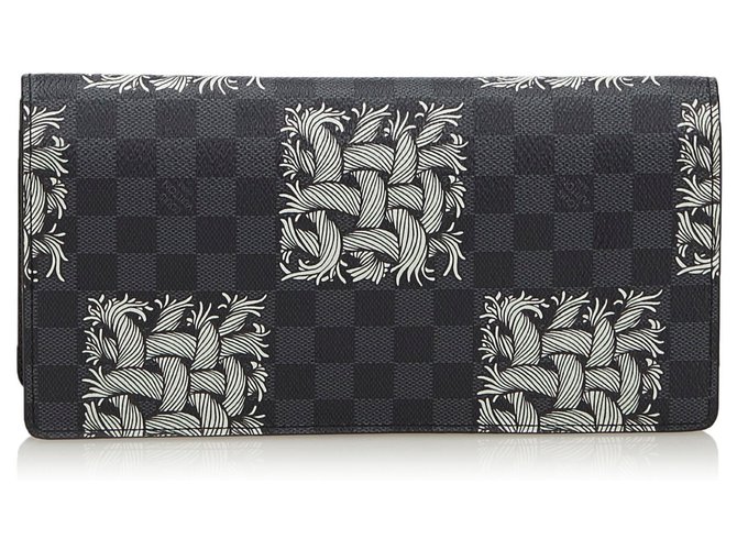 Louis Vuitton Black Damier Graphite Portefeuille Brazza Christopher Nemeth Wallet White Cloth  ref.139953