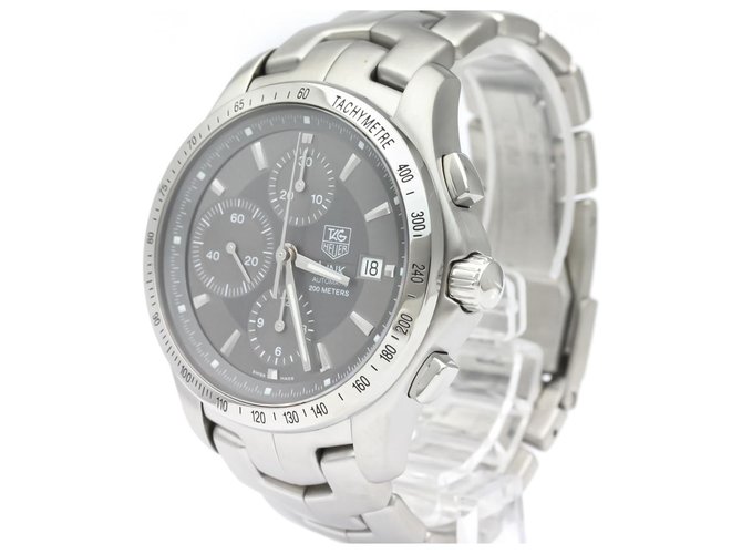 Tag Heuer Silver Stainless Steel Link Automatic CJF2115 Black Silvery Metal  ref.140031