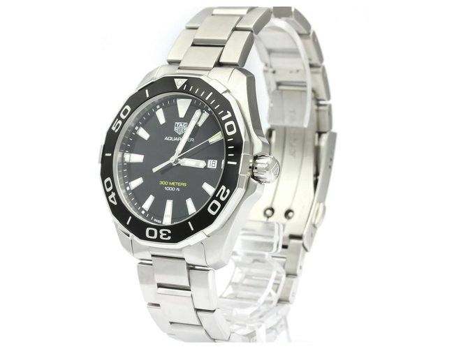 Tag Heuer Silver Stainless Steel Aquaracer Quartz WAY101A Black Silvery Metal  ref.140037