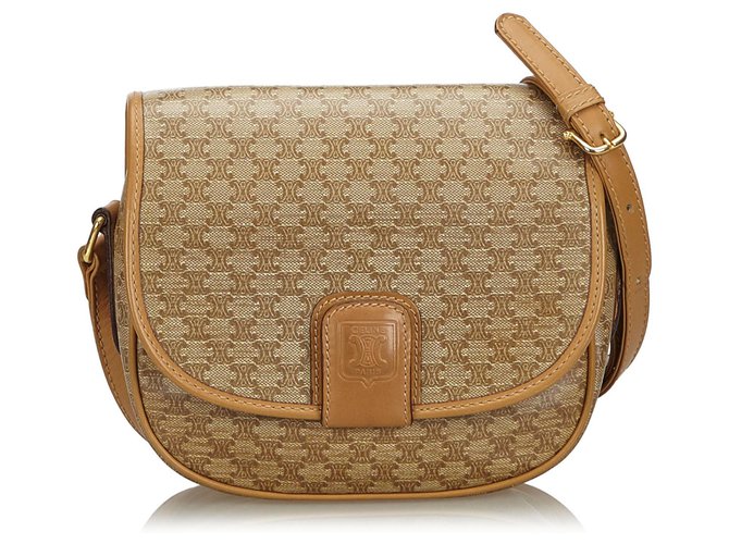 Céline Celine Brown Macadam Crossbody Bag Marrom Castanho claro Couro Plástico  ref.140078