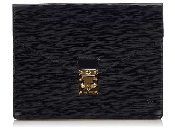Louis Vuitton Black Epi Porte Documents Sénateur Cuir Noir  ref.140097