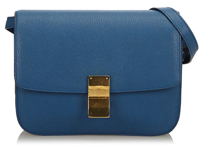 Céline Celine Blue Medium Classic Bolsa Para Box Azul Couro  ref.140113