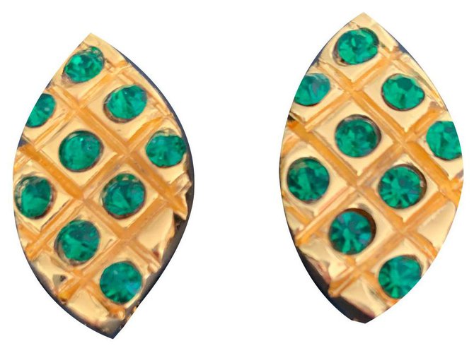 Yves Saint Laurent earrings Golden Dark green Metal  ref.140129