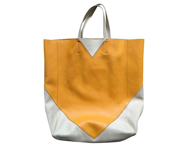 Cabas Borsa Tote Céline in Pelle Gialla ed Ecru Crudo Giallo