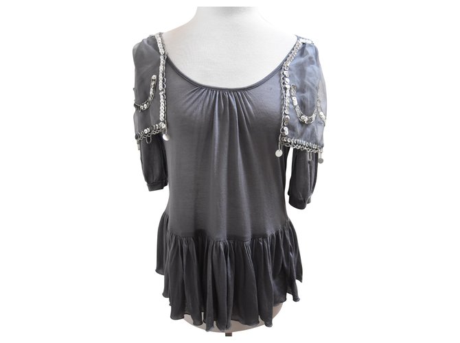 New Manoush grey top with sequins. S Tencel  ref.140192