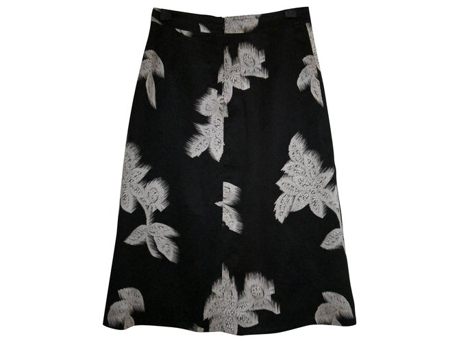 New Clements Ribeiro black silk calf-length patterned skirt. IT 40  ref.140195