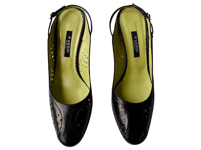 Autre Marque P. Verdi Paris schwarze Lederslingbacks. 37.5