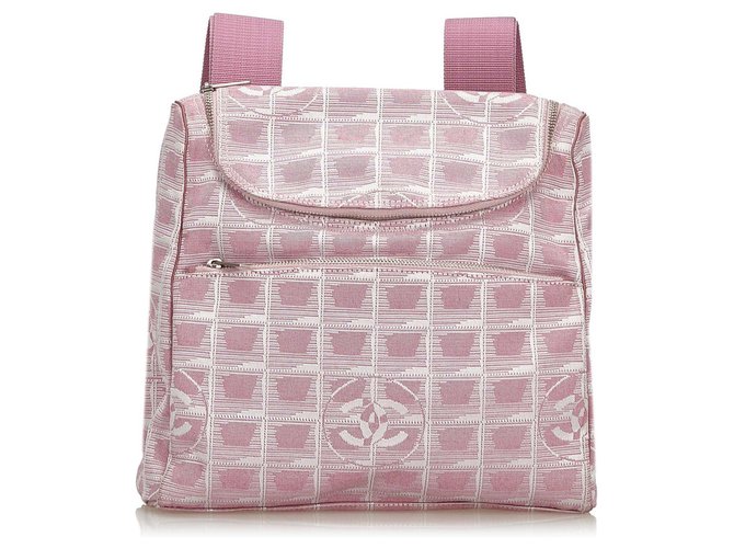 Mochila Chanel Pink New Travel Line Conversível Rosa Branco Couro Lona Pano  ref.140220
