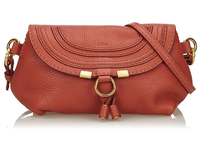 Chloé Chloe Red Small Leather Marcie Crossbody Bag Dark red  ref.140222