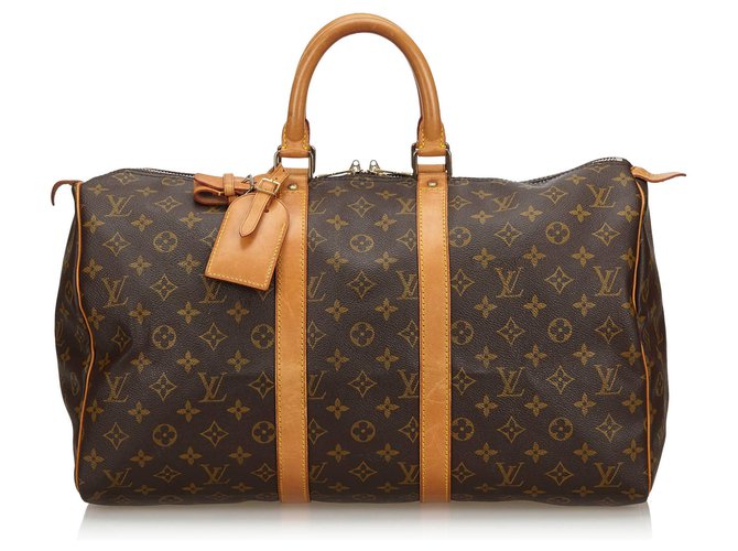 Louis Vuitton Brown Monogram Keepall 45 Leather Cloth  ref.140233